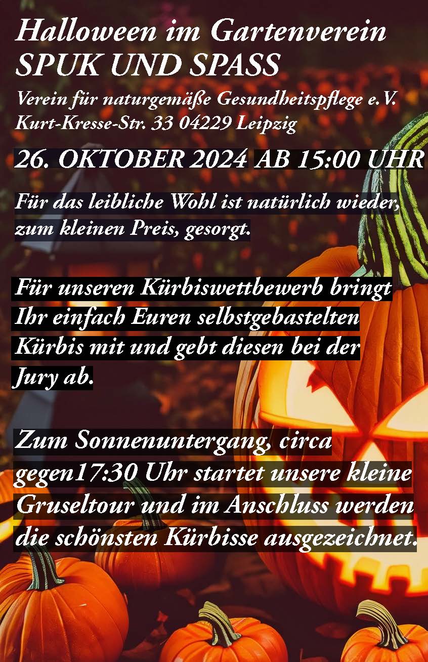 Einladung zum Halloween im Kleingartenverein Nat´l am 26.10.2024